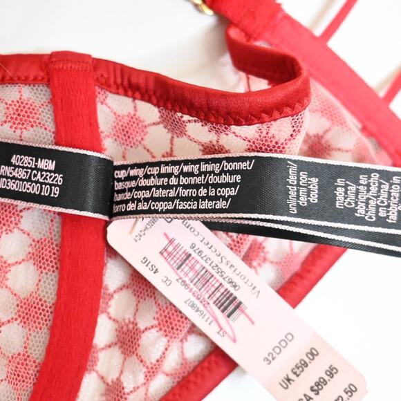 Victoria's Secret Unlined Underwire Demi Bra in Red NEW Womens 32DDD - Picture 9 of 10